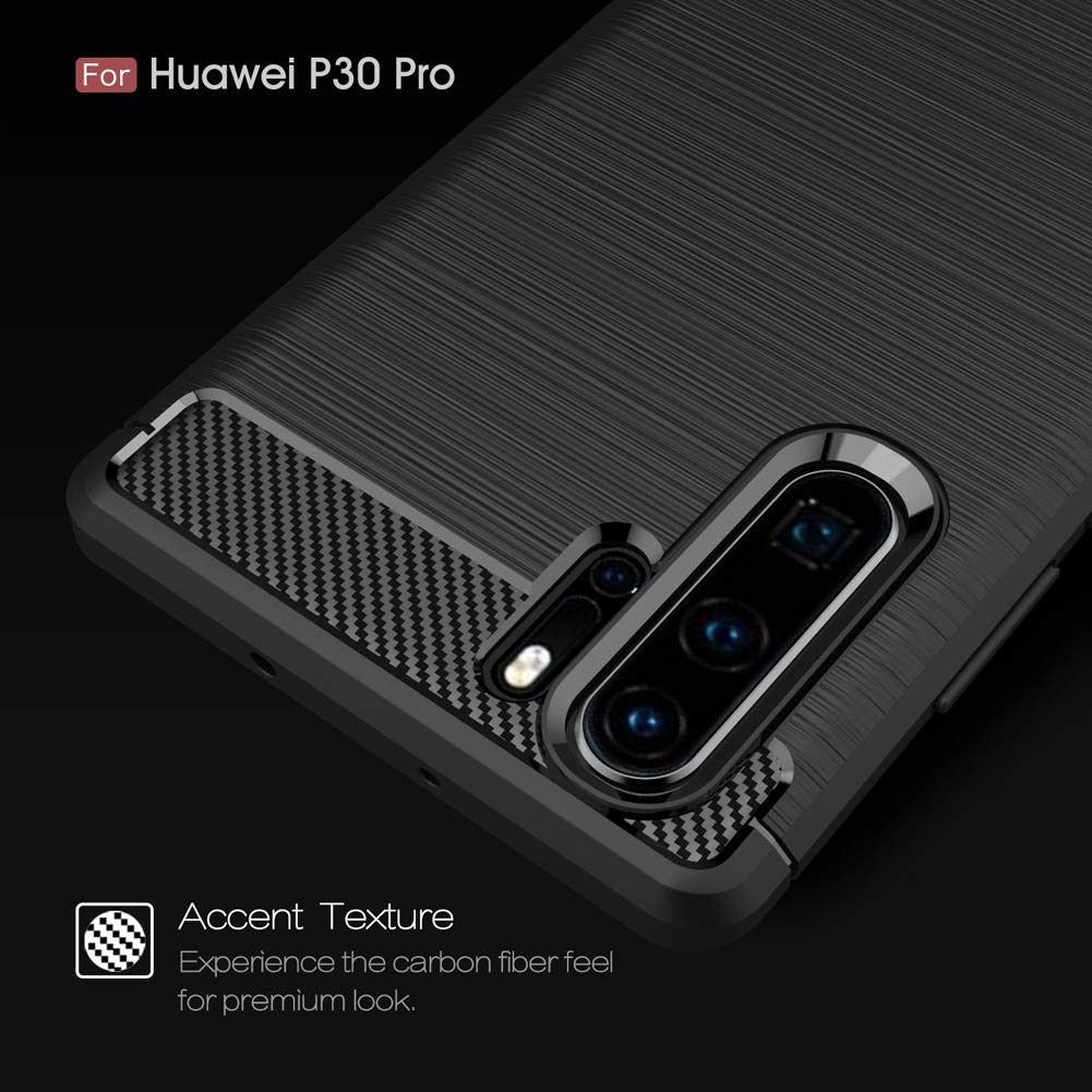 AILRINNI Case for Huawei P30 PRO, Shockproof Brushed Rugged Grip Case, Flexible Silicone Cover with Carbon Fiber Design for Huawei P30 PRO, Black