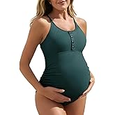 Summer Mae Maternity Swimsuit One Piece Bathing Suit Button Neck Cross Back