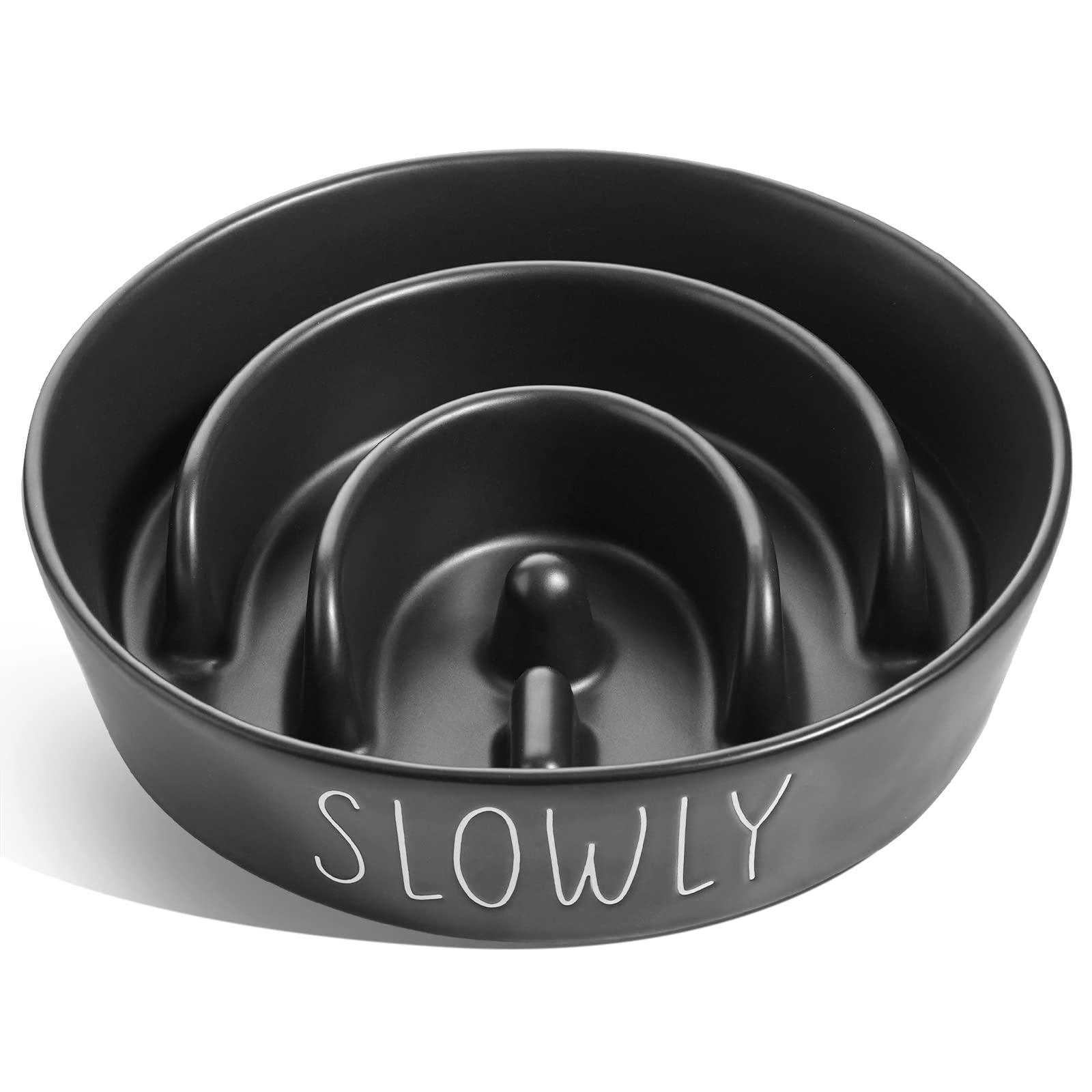 Photo 1 of (CEE NOTES AND ALL PHOTOS) Slow Feeder Dog Bowl - 1.5 Cups Ceramic Puzzle Feeder for Small & Medium Breeds, Maze Design Pet Dish for Puppy & Fast Eaters, Black Non-Slip Bowl to Control Eating Speed
