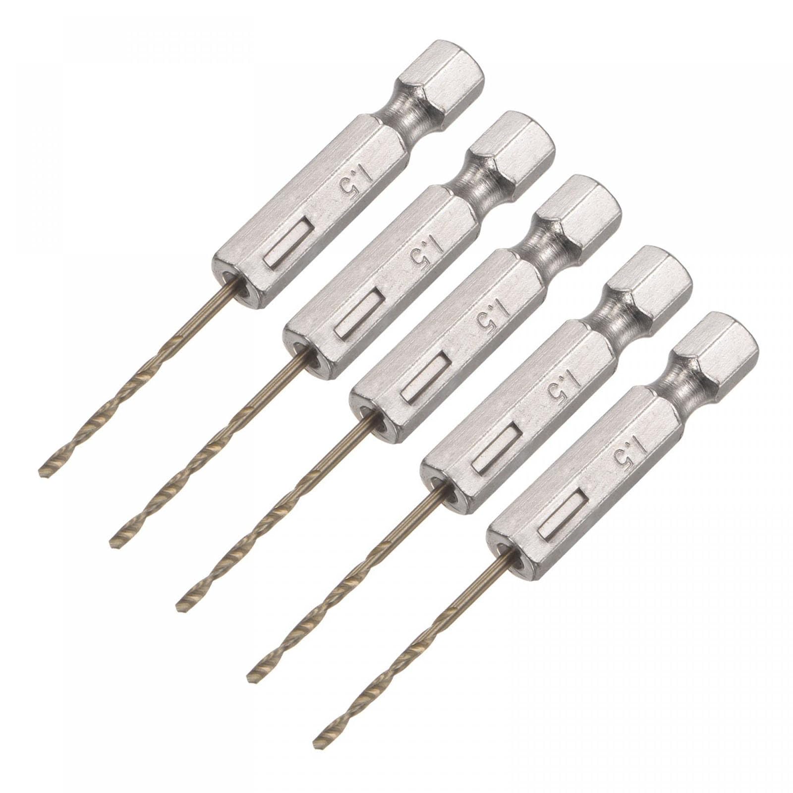 TA-VIGOR 5Pcs 1.5mm Hex Shank Twist Drill Bit Set, 1/4 Inch Shank HSS High Speed Steel Drill Bit Set Quick Change Twist Drill Bits for Woodworking, Plastic and Metal
