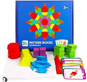 Freedom River Valley 155 Pcs Wooden Pattern Blocks -Geometric Shape Puzzle with 24 Pattern Cards. Montessori Tangram Game for Kids 3 Years +, Educational and Fun!!