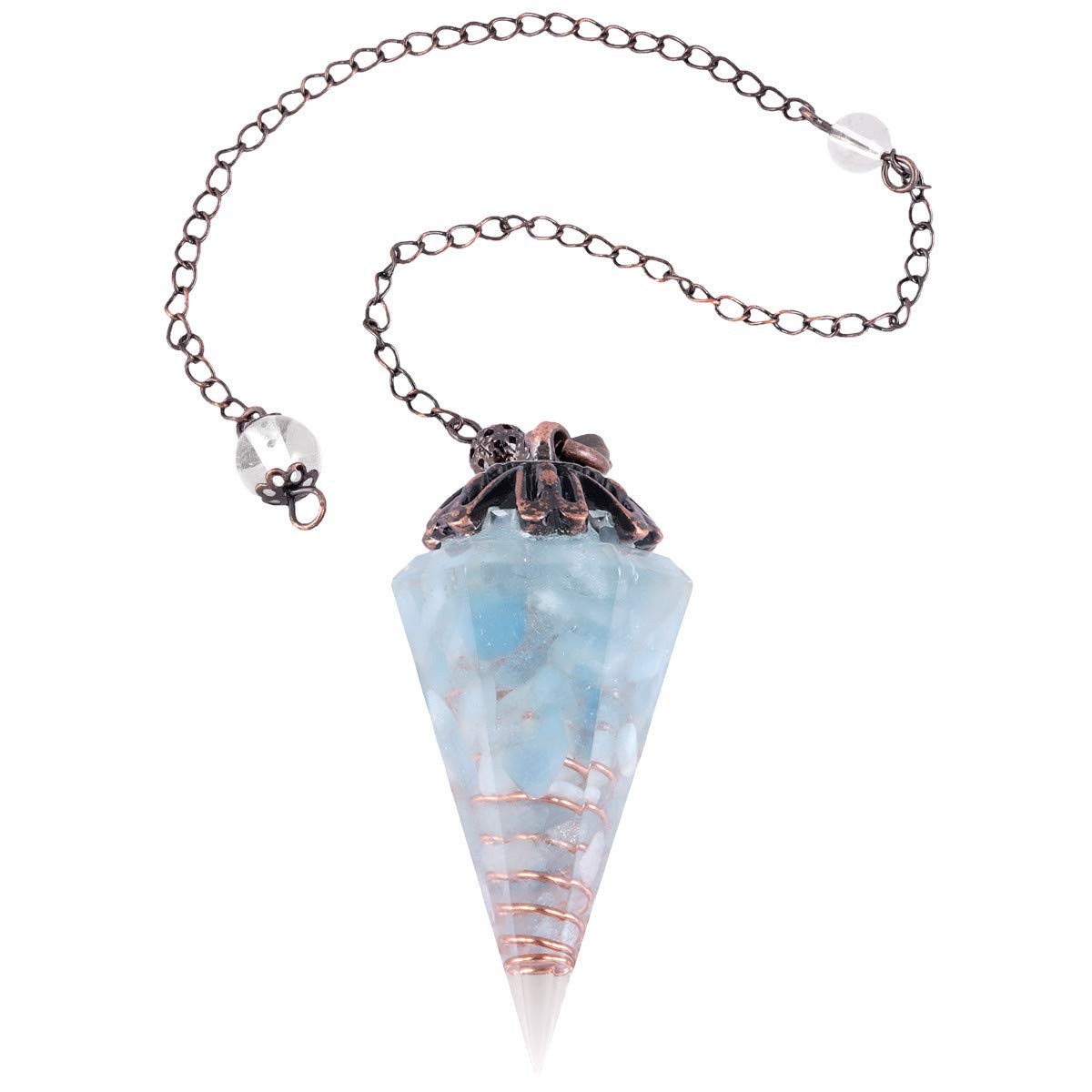 KYEYGWO Healing Crystal Pointed Pendant Pendulum for Dowsing Divination, Reiki Chakra Stone Cone Pendant Necklace for Men and Women