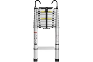 Grefinity 16.5 FT Aluminum Telescoping Ladder with Hooks, Extension Ladder with Reinforced Alloy Joints, 400 lbs Load Capacity with Non-Slip Feet, Compact Portable for Home, RV, Attic and Roof Use
