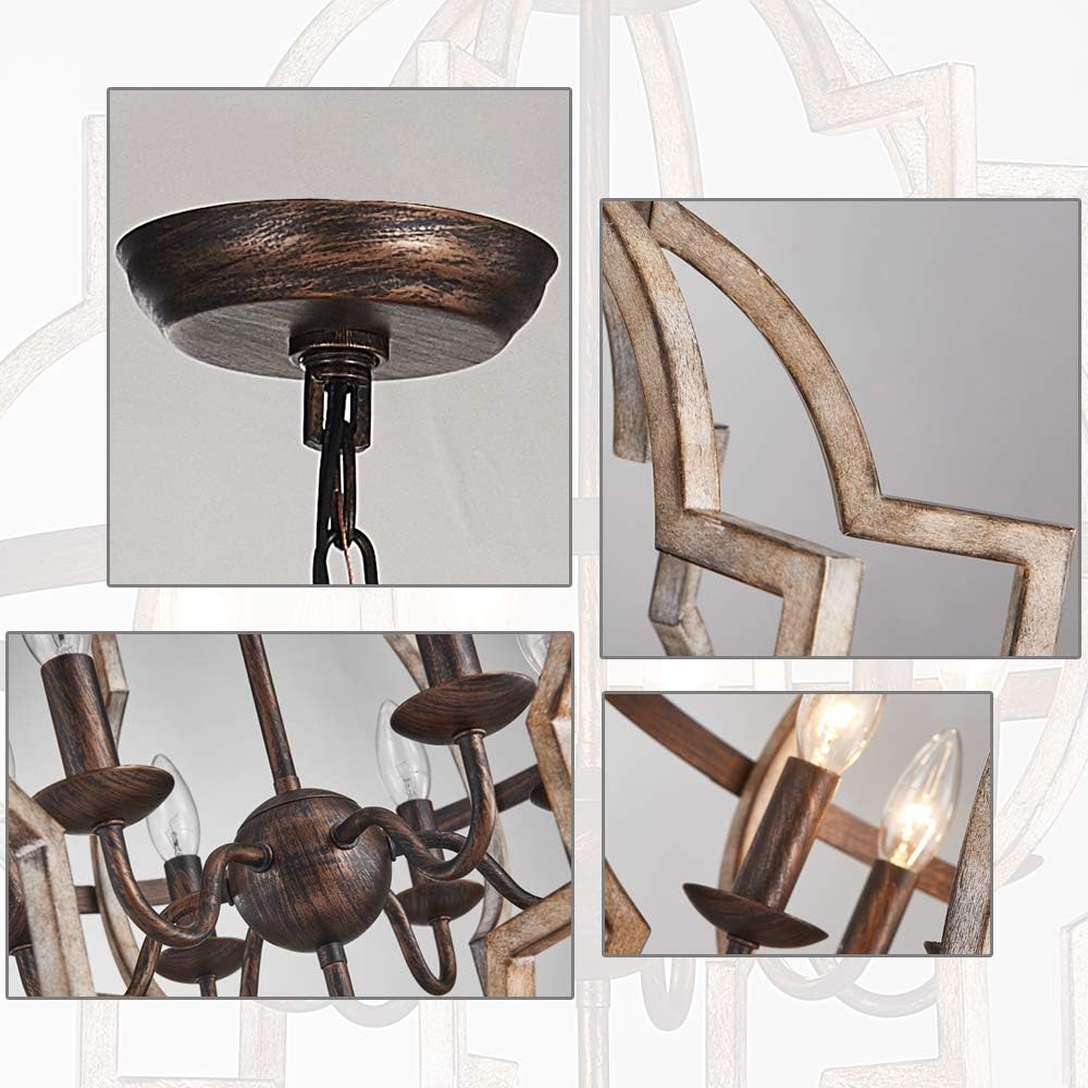 TZOE Orb 4-Light Metal Chandelier，Rustic Vintage Chandelier，Stardust Finish，Foyer Light，Adjustable Height，Dining Room Lighting Fixtures Hanging，Living Room Light，Kitchen Chandelier UL Listed - - 