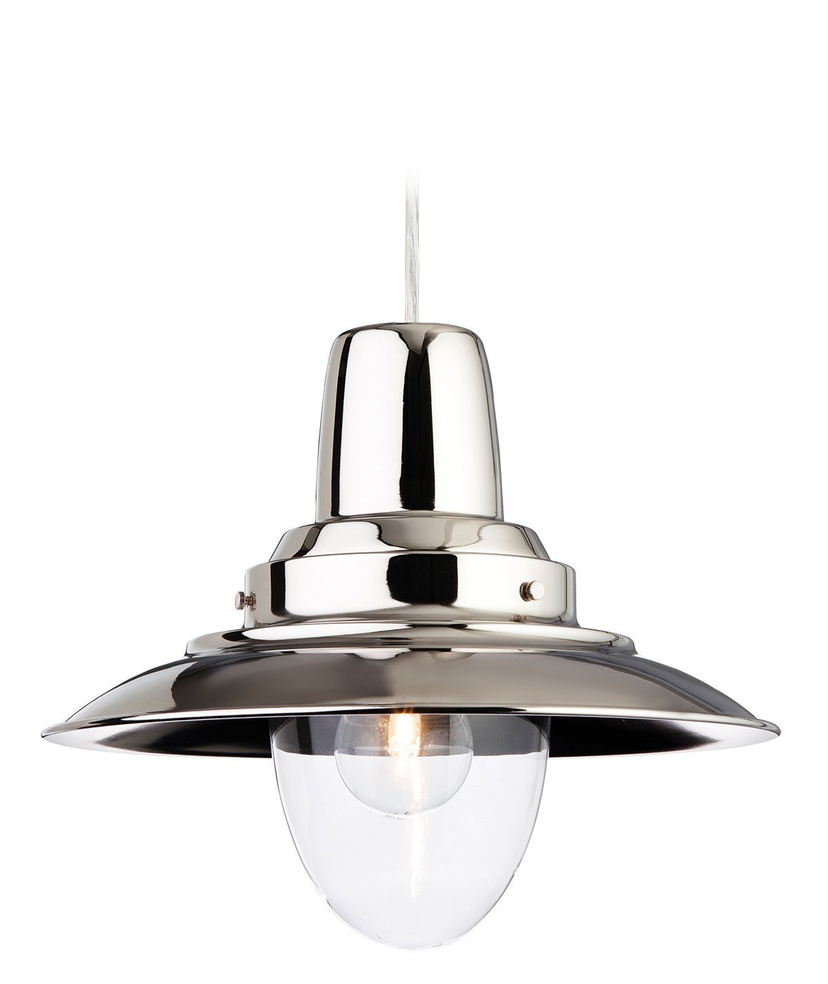 Firstlight E27 Edison Screw 60 Watt Fisherman Pendant, Chrome with Clear Glass