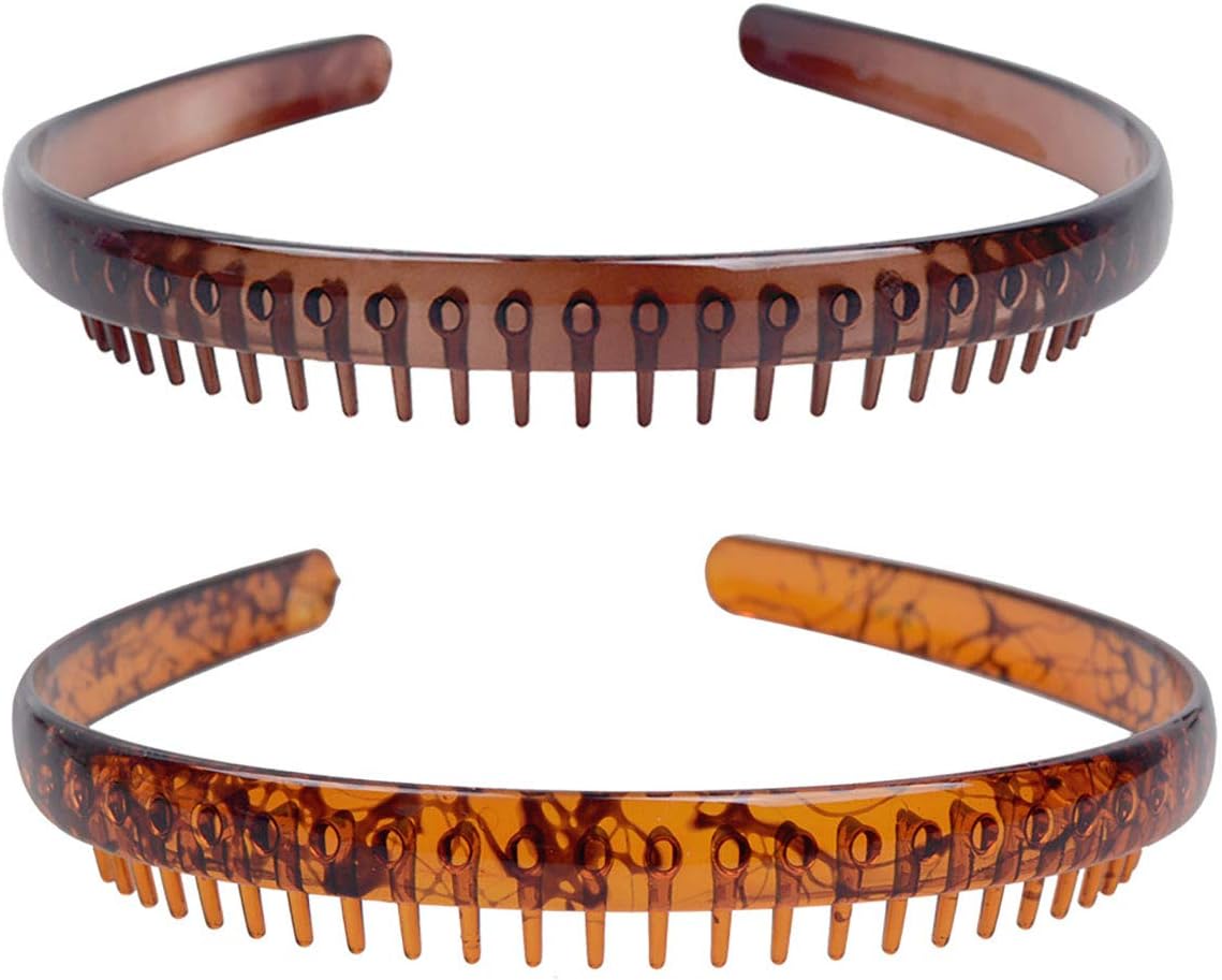 Fodattm Set of 2 Plastic Headband with Teeth Hair Comb Hair Accessories Women Hair Hoop (Color 1), 1 count (Pack of 2)