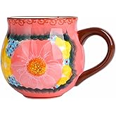 silesia Handmade Coffee Mug with Handle, 12 Ounce Ceramic Hand-Painted Flower Mugs for Home and Kitchen in Gift Box, Oven, Dishwasher & Microwave Safe (Glazed Pink)