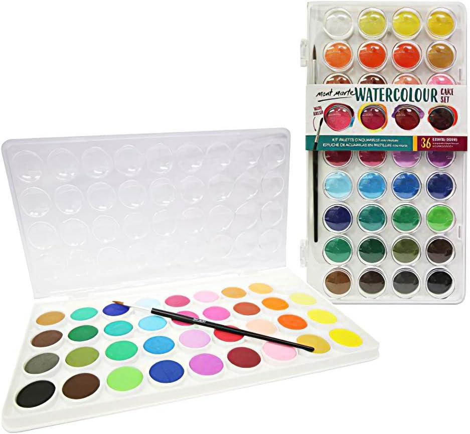 MONT MARTE Watercolour Paint Set - 36 brilliant Colours - High pigmentation - Including Paint Brush - Ideal for Watercolour Painting