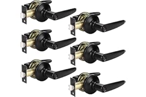 KNOBWELL 6 Pack Black Interior Door Handles Door Lever Privacy Door Lock Set Bathroom Door Handle Bedroom Door Handle, Interior Door Handles, Reversible for Right or Left Side