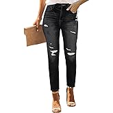 PerZeal Women's Skinny Ripped Trendy Jeans Mid Waisted Destroyed Denim Pants with Frayed Hem (Pack of 2)