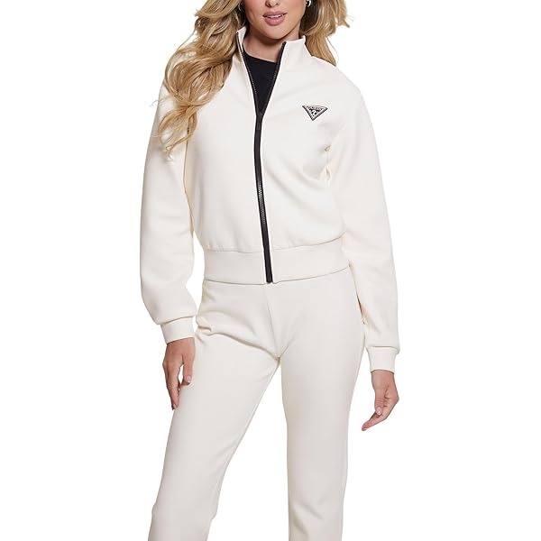 売れ筋商品|||ゲス カットソー トップス レディース Women's Britney Logo-Sleeve Zip-Front Sweatshirt OCEAN SALT Guess Felpa Britney Full Zip Sweatshirt In Neutral | ModeSens