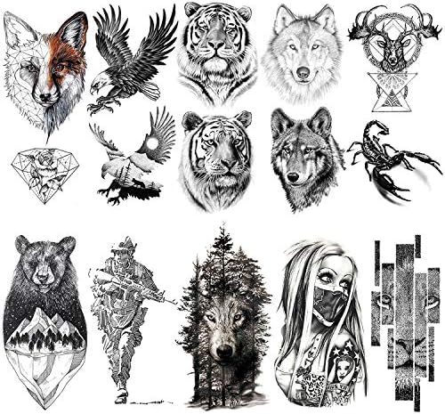 Vantaty 10 Sheets Realistic Tiger Temporary Tattoos Animals For Men Body Armband Soldier Fake Tatoo Stickers For Women Scorpion Wolf Deer Elk Eagle Bear Dot Adults Forearm Tattoos Girls Kids Teens Pricepulse