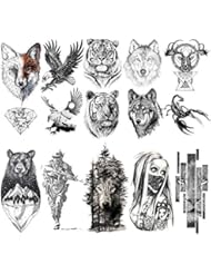 VANTATY 10 Sheets Realistic Tiger Temporary Tattoos Animals For Men Body Armband Soldier Fake Tatoo Stickers For Women Scorpion Wolf Deer Elk Eagle Bear Dot Adults Forearm Tattoos Girls Kids Teens.