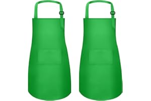 MEOGETY 2Pcs Kids Aprons Children Artists Aprons with Pockets Adjustable Chef Aprons for Cooking Kitchen Backing Painting