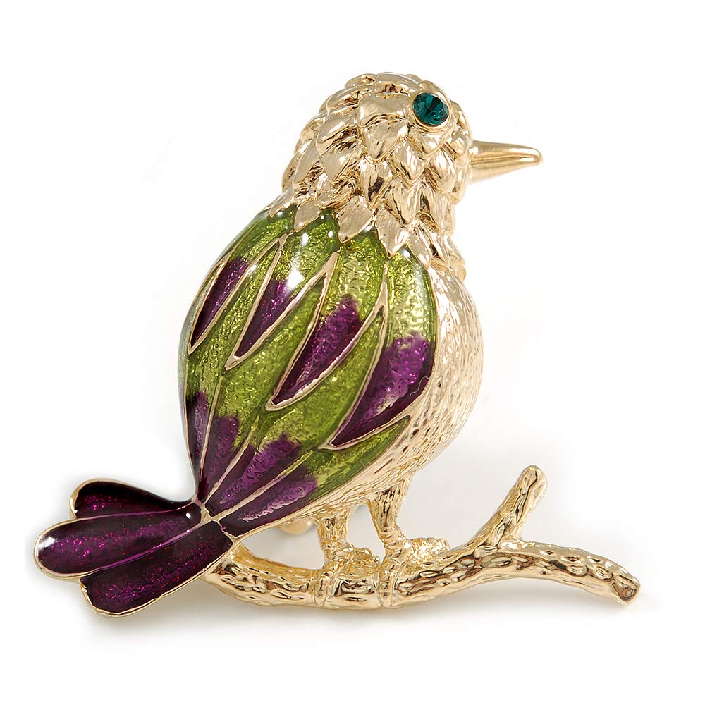 Gold Multicoloured Bird Brooch