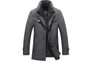 FTCayanz Men's Wool Coat Winter Slim Fit Pea Coats Single Breasted Quilted Lined Trench Jacket