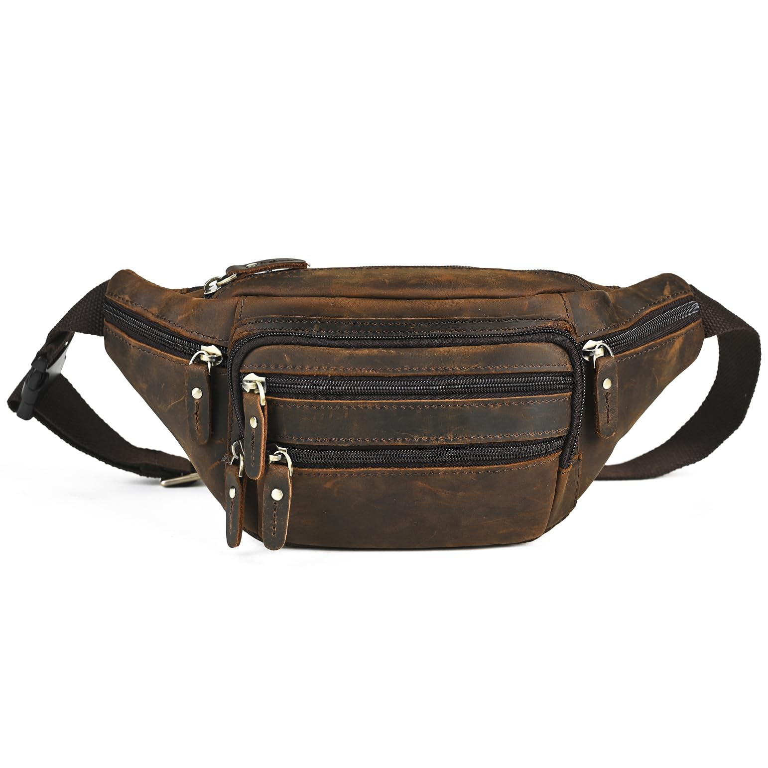 Handadsume Thick Crazy Horse Leather Hiking Riding Travel Outdoor Belt Bag Fanny Waist Pack Small Phone Pouch for Men Women 380 (383 Brown)