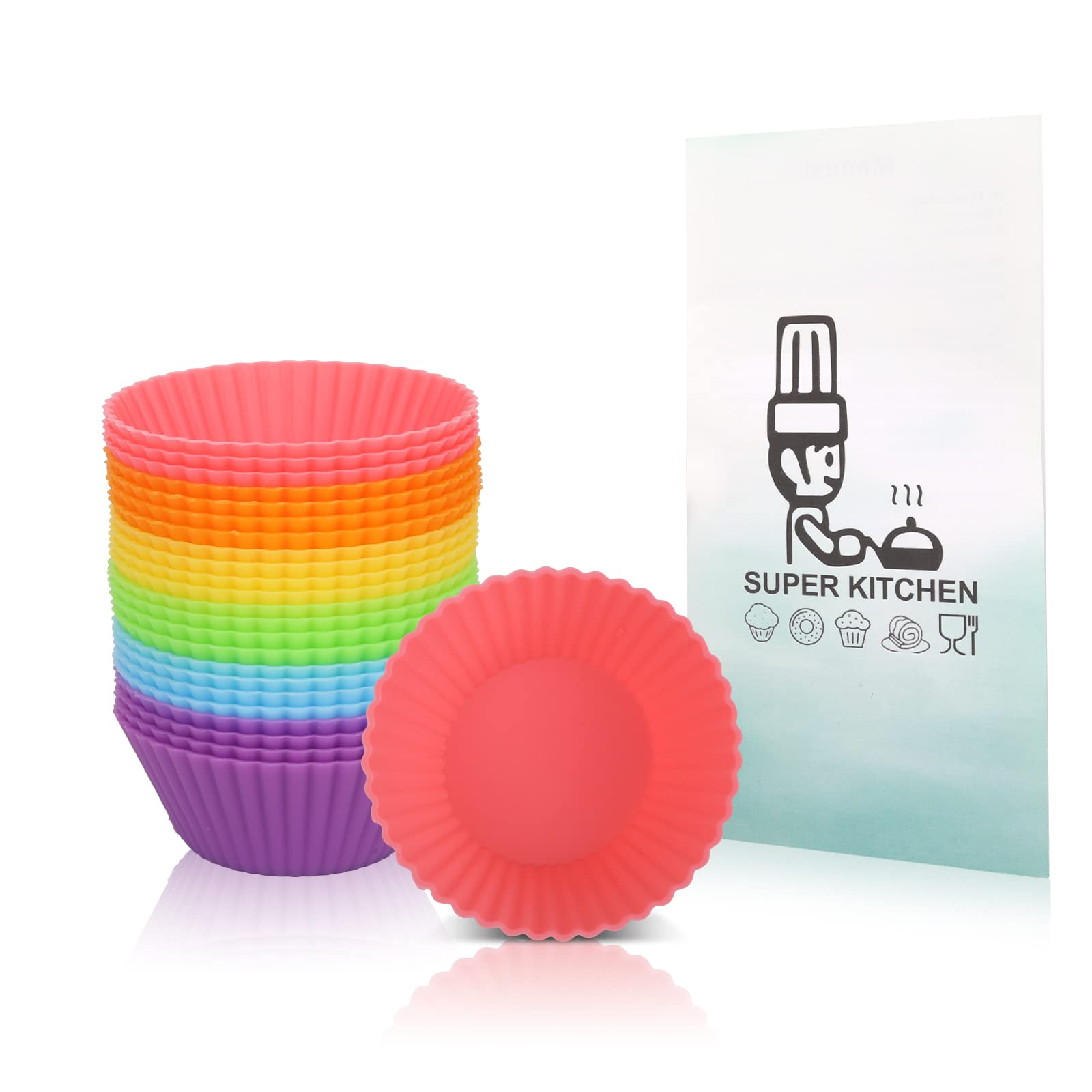 Super Kitchen 5cm Mini Silicone Cupcake Cases, Small Reusable Muffin Cheesecake Moulds, Non-Stick Baking Cups for Tiny Cupcake Tin Yorkshire Pudding Tray Bun Pan, Air Fryer Liners Bakeware, 24 Pack