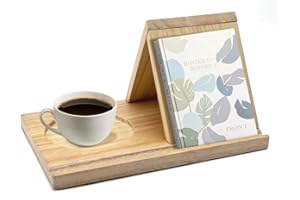 DAWRIS Small Reading Book Rest, Triangle Book Holder with Cup Holder, Wooden Book Nook Reading Valet, Book Stand for Bedroom 