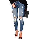 Women's Mid Waisted Jeans Trendy Distressed Stretch Ripped Butt Lift Denim Pants (Pack of 2)