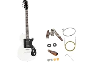 MUSILY 39in Electric Guitar Kit, Full Size Beginner Electric Guitar, Solid Body Starter Kit HSS Pickup with Guitar Strap, Cable, Picks, Strings (White)