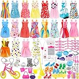 JANYUN Total 135pcs - 20 Pack Clothes Party Gown Outfits for Dressing up Barbie Dolls+ 115 Pcs Dolls Accessories Doctor Tools Shoes Bags Necklace Mirror Hanger Tableware Dogs