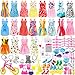 JANYUN Total 135pcs - 20 Pack Clothes Party Gown Outfits for Dressing up Barbie Dolls+ 115 Pcs Dolls Accessories Doctor Tools Shoes Bags Necklace Mirror Hanger Tableware Dogs