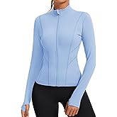 Rapbin Women's Slim Fit Workout Jackets Full Zip Long Sleeve Running Athletic Tops Yoga Shirts with Thumb Holes