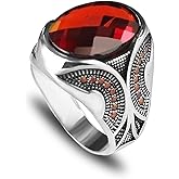 KsrModa 925 Sterling Silver Men's Garnet Stone Ring, Handmade, Gift for Him