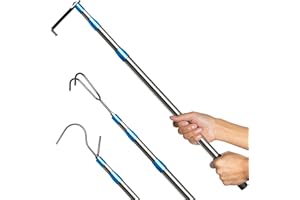 ASTILAZO Truck Cargo Grabber - 6.3 Ft Heavy Duty Truck Accessories Telescoping Pole with 3 Hooks, Reach Retriever Tool for Pickup Truck Bed, Accessories, and More (Blue)