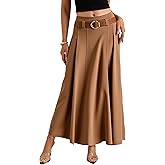winkbay Women's Elegant Pleated Maxi Skirt Dressy Casual High Waisted A Line Flowy Skirts Work Office Outfits
