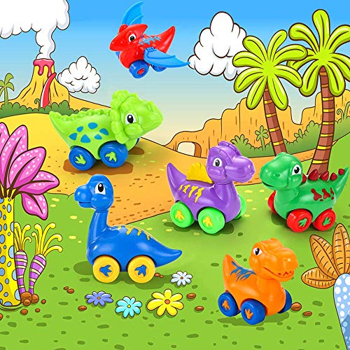 LUKAT Baby Dinosaur Toys for 1-2-3 Year Old Toddlers Pull Back Dino Car Toys for Boys and Girls Infants Mini Animal Toys for Kids ( 6-Pack ) - Thumbnail 3