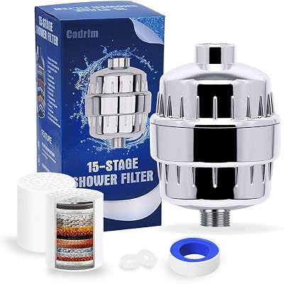 Cadrim 15 Stage Shower Filter Chrome Water Purifier 2 Cartridges Teflon Tape