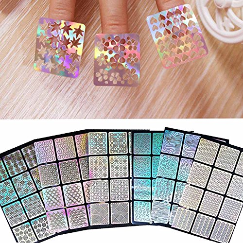 Nail Polish Gohome 6 Sheets New Nail Hollow Irregular Grid Stencil Reusable Manicure Stickers