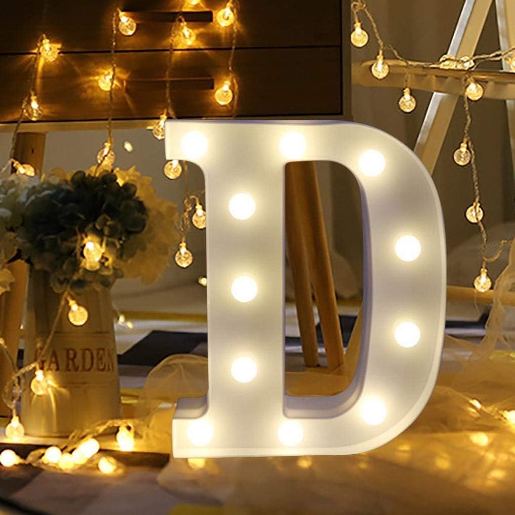 Light Up Letters,SMYTShop Warm White LED Letter Light Up Alphabet Letter Lights for Festival Decorative Letter Party Wedding (D)