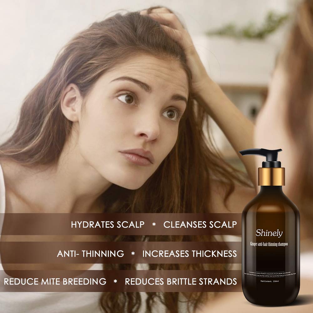 Shinely Hair Growth Shampoo - With Ginger Oil /Herbal Ingredients for Hair Loss and Thinning Hair - Fights Hair Loss, Promotes Hair Growth - No Sulfates - All Hair Types, Men & Women (8.5 Fl Oz/250mL): Beauty