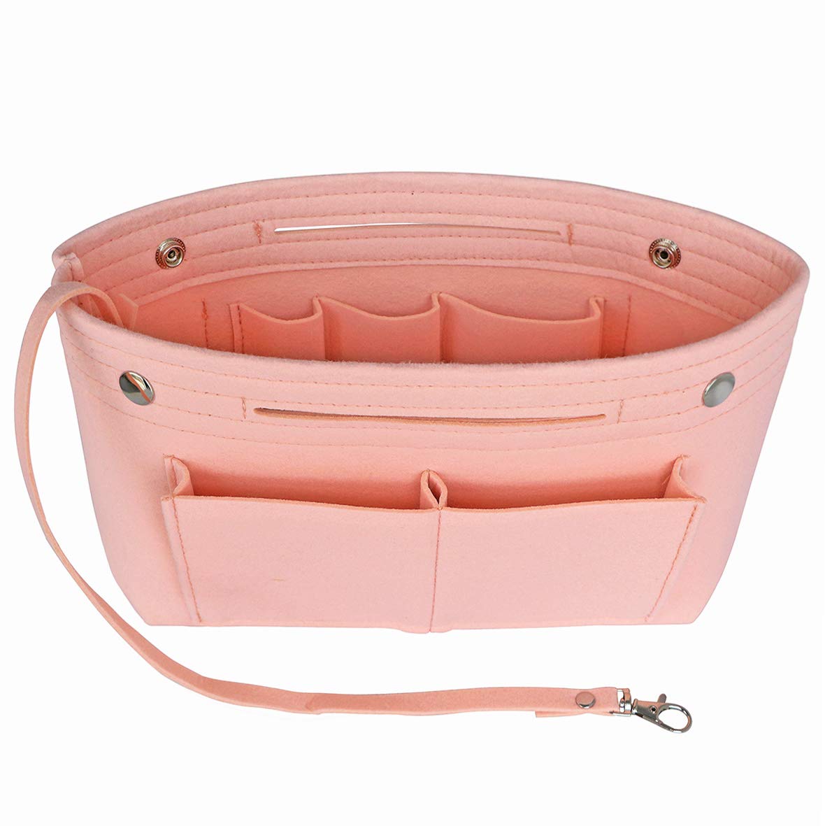 Joqixon Bag Insert Organizer, Felt Handbag Organizer with 15 Pockets, Folding Tote Bag Organiser Insert Zipper Bags for Longchamp(Sakura Pink, L)