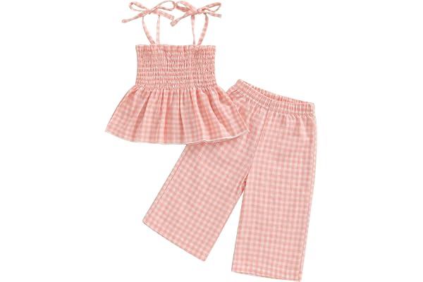 Toddler Baby Girls' 2pcs Outfits Solid Color Sleeveless Tunic Top Boho Linen Pants Set Girls Summer Clothes