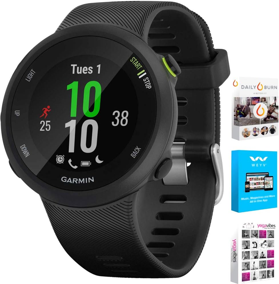 Garmin Forerunner 45S GPS Heart Rate Monitor Running Smartwatch - (Renewed) Bundle with Fitness & Wellness Suite (WEYV, Yoga Vibes, Daily Burn): Sports & Outdoors