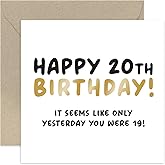 Old English Co. Funny 20th Birthday Card for Son or Daughter - 'Seems Like Yesterday' Hilarious Birthday Card for Men Women - 20 Years Old Humorous Birthday Card for Family | Blank Inside Envelope