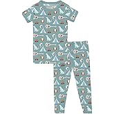 KicKee Print Short Sleeve Pajama Set – Stretchy Viscose from Bamboo Sleepwear for Toddlers and Kids