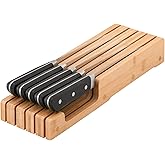 Bamboo Knife Block and In-Drawer Storage, Display Stand and Organizer, In-Drawer Knife Drawer Organizer(Knives Not Included)