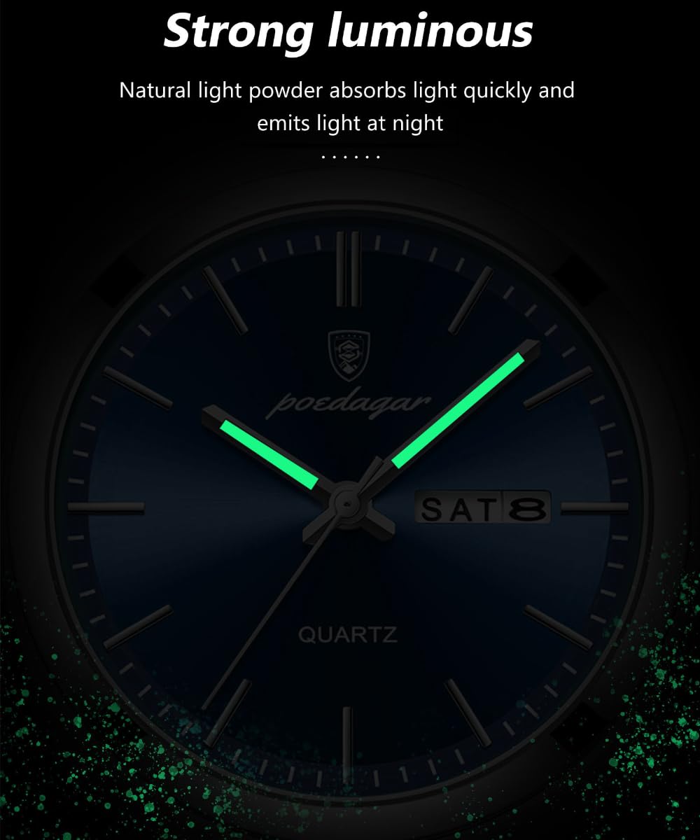 DAXIAOYU Men's Luxury Business Watch Waterproof Glow-in-The Dark Date Week Stainless Steel Men's Watch Casual Quartz Men's Watch Men