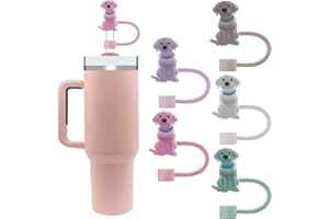 Velaco 5Pcs 0.4in/10mm Diameter Silicone Straw Covers Cap Compatible with Stanley 20 30&40 Oz Cup, Cute Dog Straw Toppers for Stanley 40 Oz Tumbler with Handle, Dust-Proof Straw Caps for Water Bottle