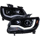 Instyleparts LED Bar Projector Headlights (Gloss Black Housing/Smoke Lens) Made for and Compatible with 2015-2021 Chevrolet Colorado