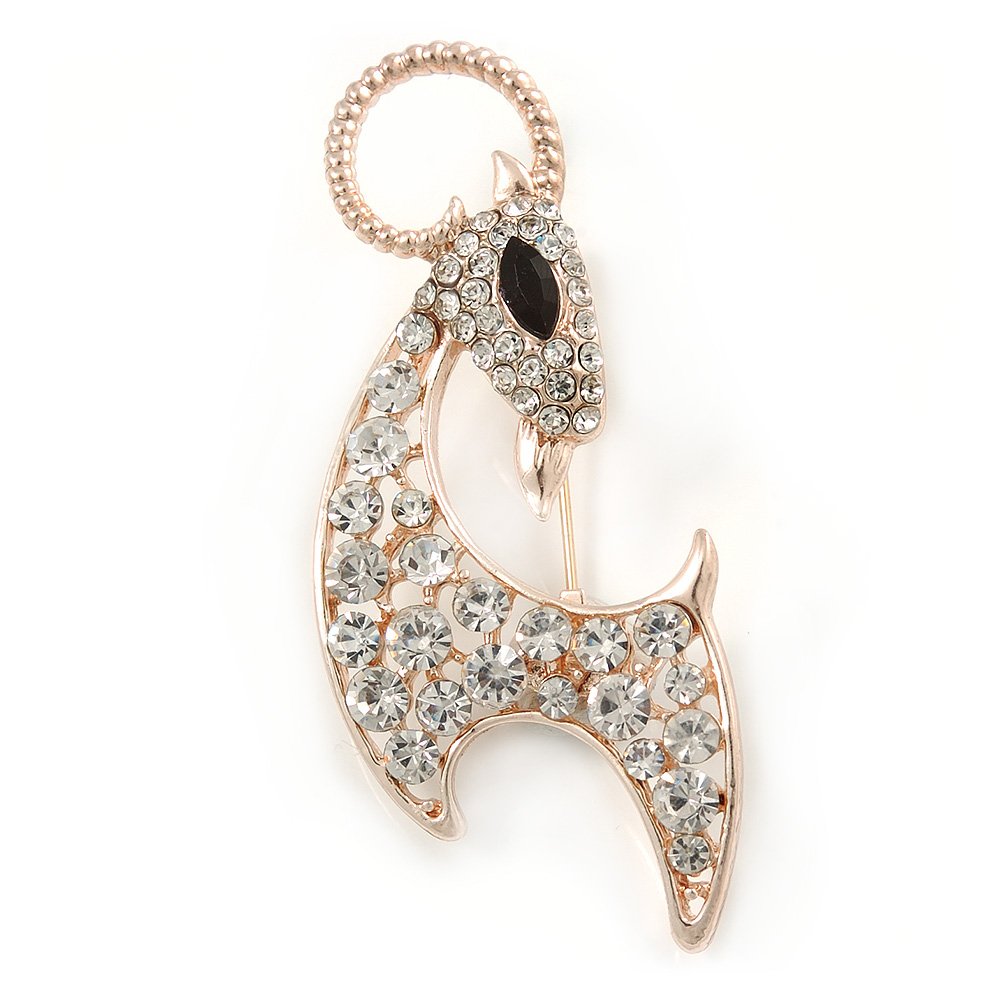 Gold Plated Crystal Capricorn Zodiac Brooch - 65mm