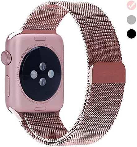 Replacement 42mm Band for Apple Watch Stainless Steel Strap Bracelet for iwatch Series 1 2 with Magnetic Clasp-Rose Gold