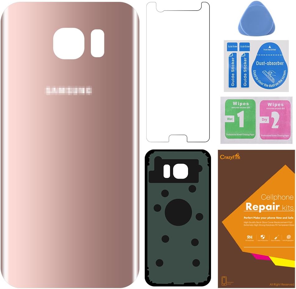 Back Glass Cover Galaxy S7 Edge Rose Gold,CrazyFire Back Glass Cover Battery Door Replacement Compatible Samsung Galaxy S7 Edge G935 with Adhesive and Tempered Glass Screen Protector