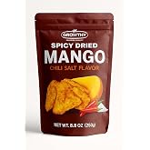 Growthy Spicy Dried Mango Slices 250Gram, Sweet, Sour &amp; Spicy, Chili Salt Flavor, Less Sugar Added, Soft &amp; Juicy Texture, Healthy Soft Chewy Chili Dried Mango For Kids And Adults, Healthy Vegan Snack, Homemade Taste with gourmet Quality
