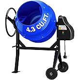 BSMTEK Electric Cement Mixer, 4.3 Cubic Ft. 450W Portable Concrete Mixer Machine with Stand And Wheels for Stucco, Mortar, Seeds, Blue-2026 Upgraded